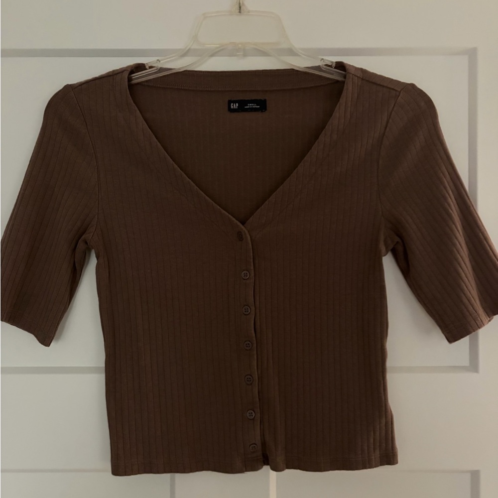 GAP Women's Tan Ribbed Button-Down Shirt